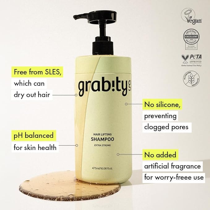 grabityg0.0 Hair Lifting Shampoo Extra Strong – Strengthening and Thickening Shampoo for Thinning Hair with Biotin and Salicylic Acid, Vegan and Sulfate-Free, 16.06 fl.oz.