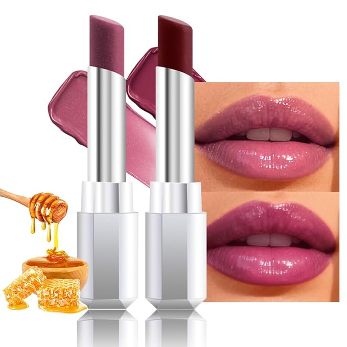 Honey Lipstick Tinted Lip Balm - Shine Moisturizing Lipstick for Women, Natural Nourishing Hydrating Lip Gloss Stain for Dry Lips, Tint Sheer Lightweight Makeup, Vegan - 2Pc Mauve & Cherry