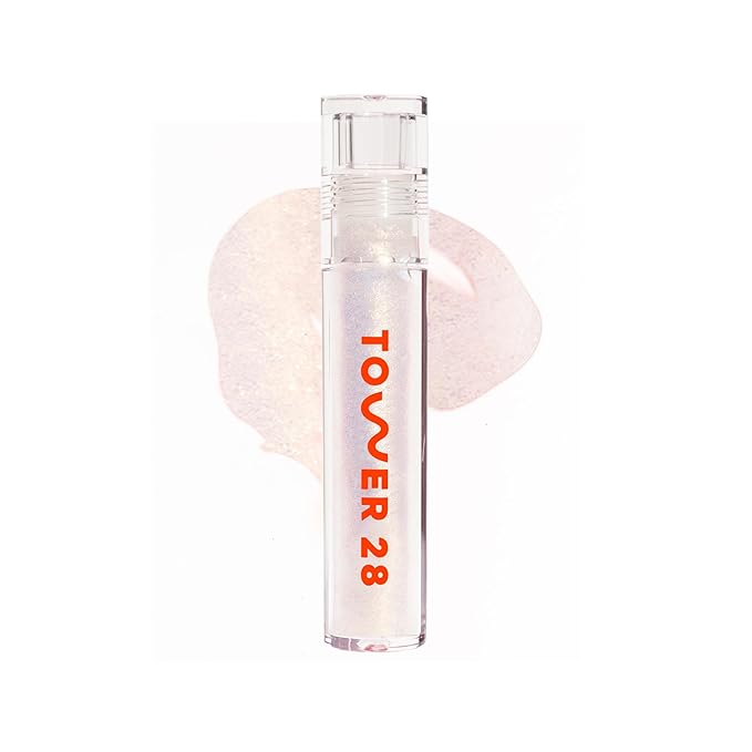 Tower 28 ShineOn Lip Gloss Jelly - Hydrating Lip Balm + Shimmery Gloss for Sensitive Lips - Non-Sticky + High-Shine Jelly Formula with Nourishing Oil Blend - Magic - Gold Shimmer (0.13)