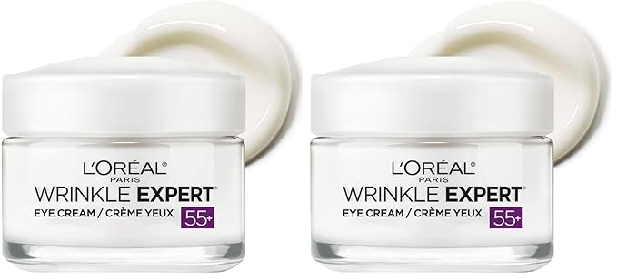 L'Oreal Paris Wrinkle Expert 55+ Anti-Wrinkle Eye Cream with Calcium,Reduce Crow's feet,0.5 Oz,(Pack of 2)