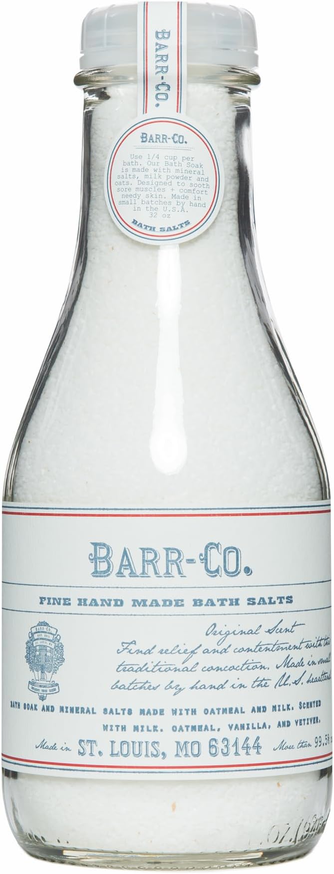 Barr-Co. Original Scent Fine Hand Made Bath Salts, Vanilla Coconut Bath Salts with Oatmeal and Vetiver, Relaxing Bath Products for Women & Men, 32 oz