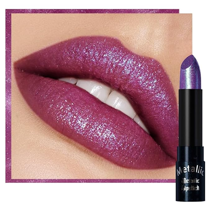 Kaely Glitter Metallic Lipstick Makeup, Shimmer Metallic Lipsticks for Women, High Pigmented Lip Gloss Long Lasting Waterproof Smudge Proof, Vegan & Cruelty-Free, 10