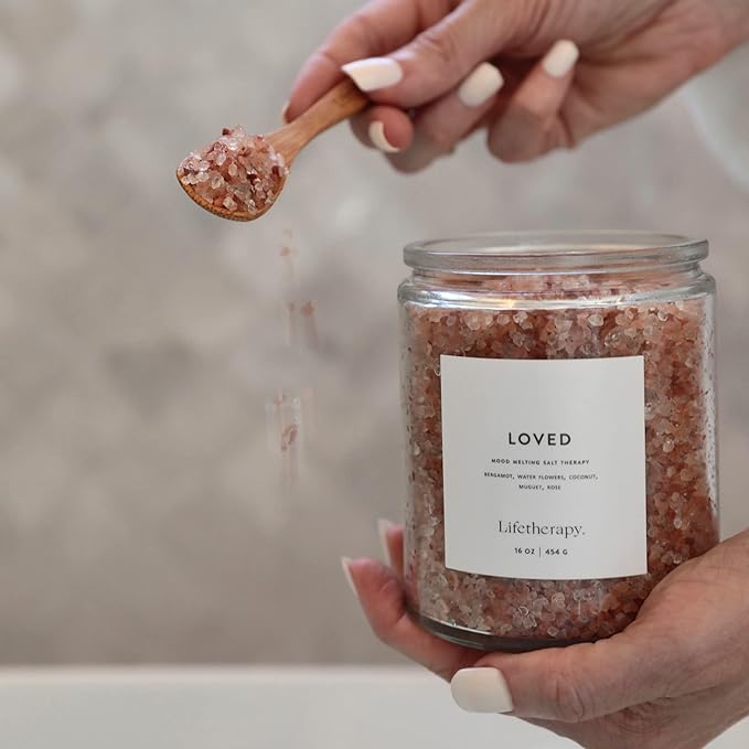 Lifetherapy Himalayan & Dead Sea Salt Soak – Loved | Clean, Skin-Loving Formula | Vegan & Gluten Free Hydrating | Nourishing Vitamins | Bath Salts | Free of Parabens, Sulfates & Phthalates 16oz