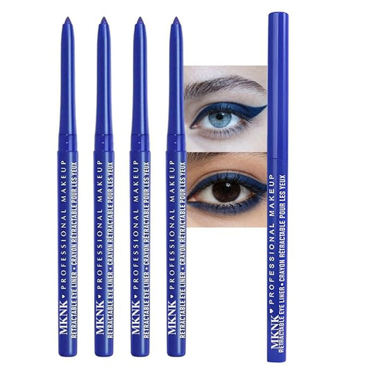 4Pcs Retractable Creamy Eyeliner & Eyeshadow Sticks for Women, Black White Brown Blue Purple Green Gray Colors, Ultra Pigmented Eye Pencils, Matte Satin Finish,Vegan (4 Pcs: 07# Blue)
