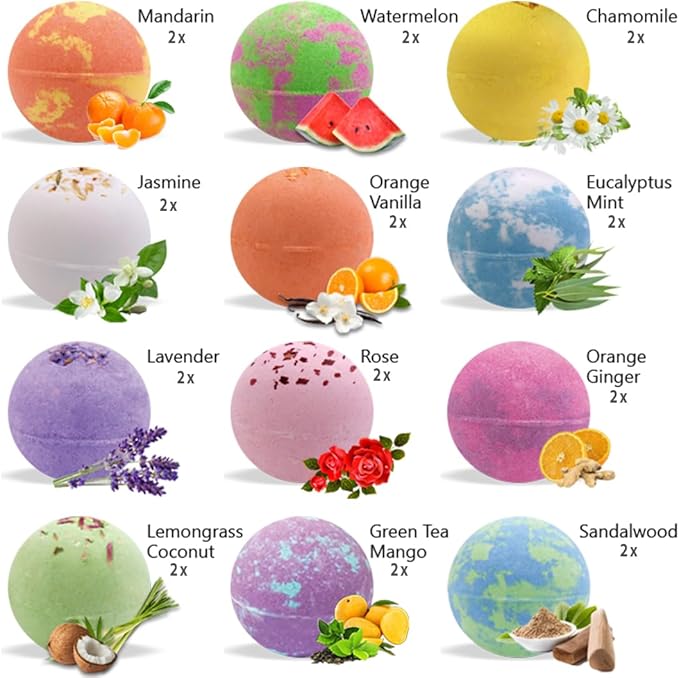 Bath Bombs for Women Gift Set - 24 Natural & Organic Bath Bombs with Essential Oils & Moisturizing Shea Butter, Spa Birthday Gift, Selfcare Gifts, Easter Basket Essentials for Teens, Girls, Women