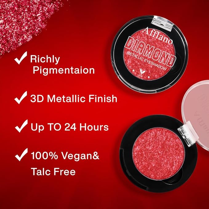 Red Glitter Eyeshadow, Highly Pigmented Shimmer Eyeshadow Red Eye Makeup, Bright Sparkly Fine Pressed Glitter Long Lasting Diamond Metallic Eye Shadow,Silky Waterproof Burgundy Goth Makeup/Highlighter