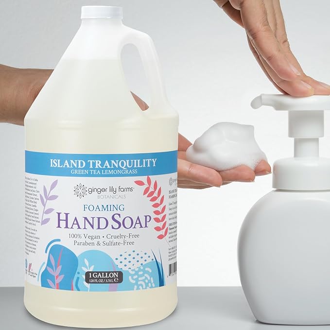 Ginger Lily Farms Botanicals All-Purpose Foaming Hand Soap Refill, Island Tranquility, 100% Vegan & Cruelty-Free, Green Tea Lemongrass Scent, 1 Gallon (Pack of 4)