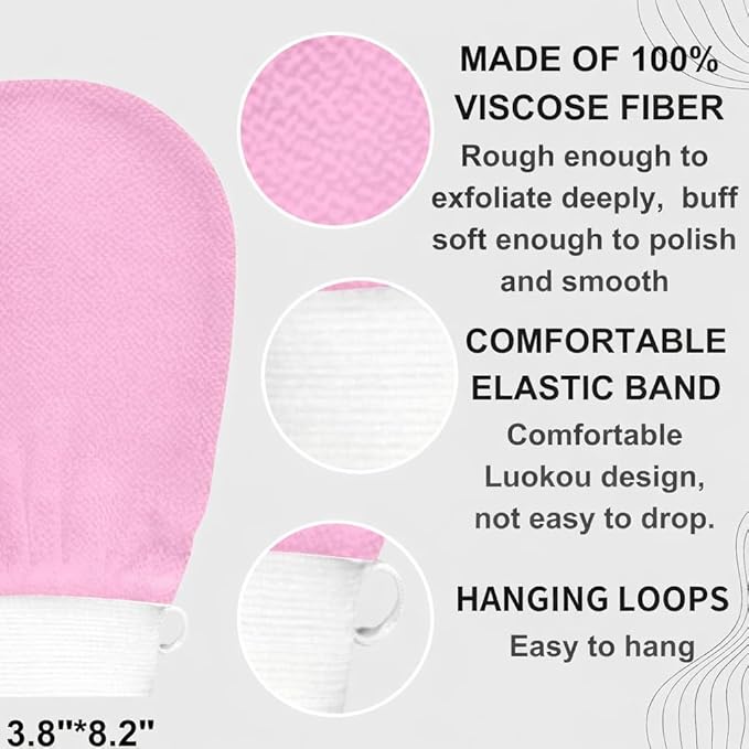 Skincare Premium Exfoliating Mitt – Vegan Viscose exfoliating Kessa Glove for Self-Tan Removal, Keratosis Pilaris & Smooth, Radiant Skin (Pink, 1 Mitt)