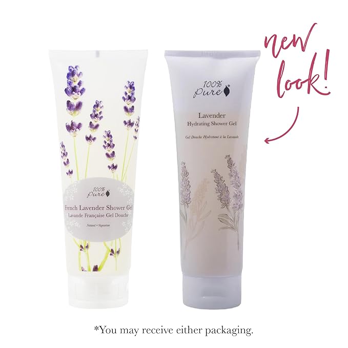 100% PURE French Lavender Shower Gel Natural Foaming & Hydrating Body Wash - Deeply Moisturizing Gentle Soap Cleanser for All Skin Types, Even Sensitive - Gluten-Free - 8 Fl Oz