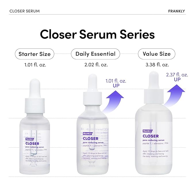 FRANKLY Closer Serum Jumbo | Pore Minimizer Serum | 9 Peptides, Vegan Collagen, Adenosine, PHA | Korean Pore Minimizer for Glass Skin, Anti-Aging, Hydration, Elasticity | 2.03 fl oz