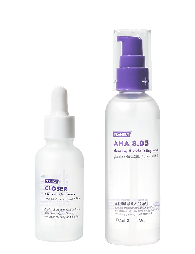 FRANKLY Pore-Perfecting Duo: Closer Serum & AHA 8.05 Toner | Skincare Gifts | Pore Minimizer, Anti-Aging, Glycolic Acid & Peptide Formula | Smooth Texture & Radiance | Korean Skin Care Set