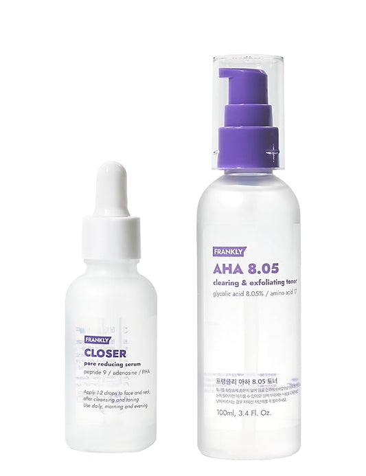 FRANKLY Pore-Perfecting Duo: Closer Serum & AHA 8.05 Toner | Skincare Gifts | Pore Minimizer, Anti-Aging, Glycolic Acid & Peptide Formula | Smooth Texture & Radiance | Korean Skin Care Set