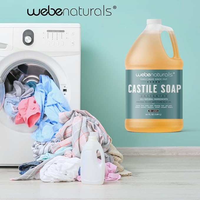 WEBE Pure Unscented Castile Liquid Soap Refill, 64 Ounce | Vegan & Gluten Free Non-GMO, For Face, Body Wash, Dishes, Pets & Laundry