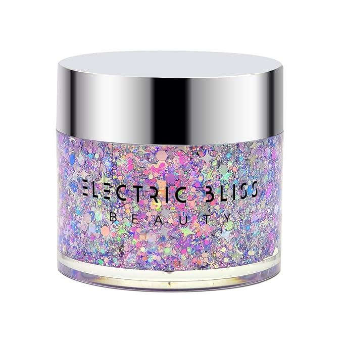 Lilac Purple - Holographic Chunky Glitter Gel for Body, Face, Hair - Vegan & Cruelty Free - Electric Bliss Beauty - Uses Include: Festival Rave Makeup Holidays Cheerleading & More