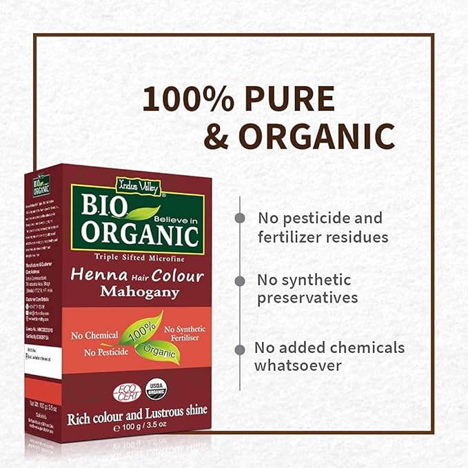Indus Valley Bio Organic Natural Henna Hair Color Mahogany 100gm| 100% Gray Hair Coverage And Long Lasting Hair Dye | Vegan and Cruelty-Free | Plant Based Ingradients Hair Color