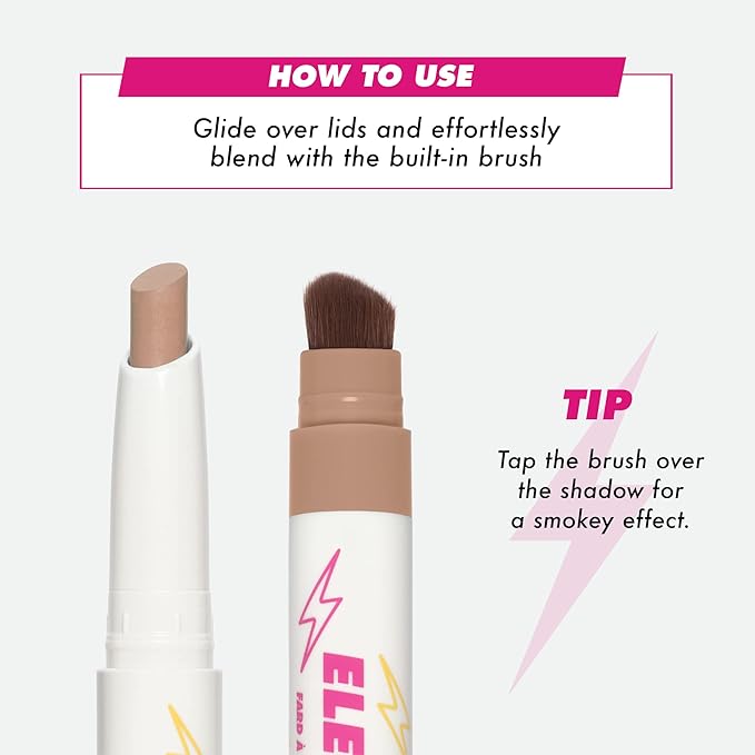 Lime Crime Electric Slide Eyeshadow & Brush Stick, BFF (Neutral Nude Brown) - 2-in-1 Eyeshadow Smudge Stick with Angled Brush for Long Lasting & Natural Color or Glow - Vegan & Cruelty-Free