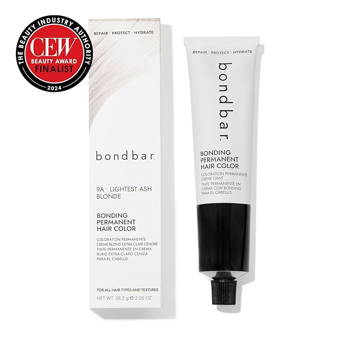 Bondbar 9A Lightest Ash Blonde Bonding Permanent Creme Hair Color, Repairing hair dye for all hair types, Vegan, Built in Bonding, 2.05 Oz