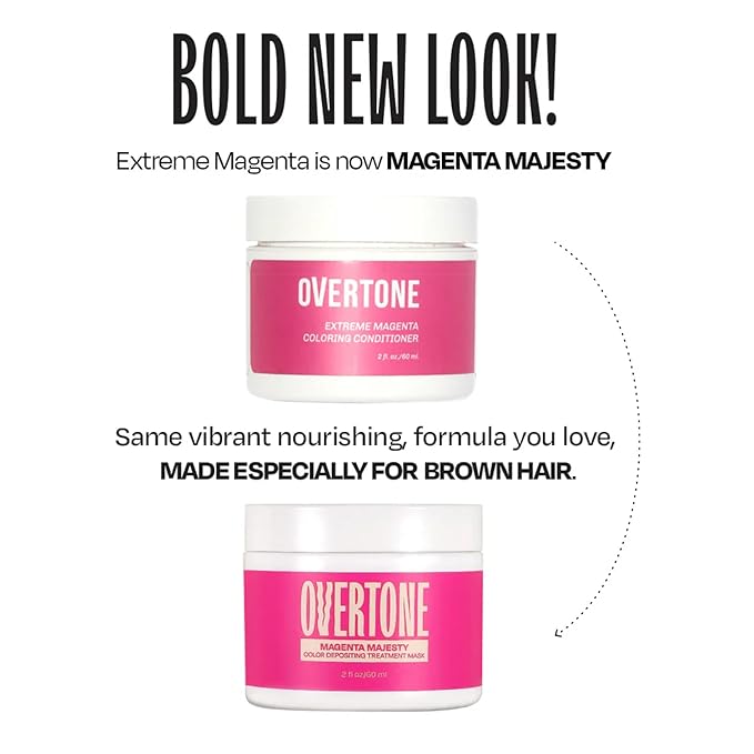 Overtone Color Depositing Conditioner - 8 oz Semi Permanent Hair Color with Shea Butter & Coconut Oil - Vegan, Cruelty-Free - Extreme Magenta
