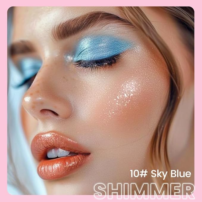 2in1 Shimmer Cream Eye Shadow Stick - Sky Blue, Eyeliner Pencil Eyeshadow Palette Makeup, Waterproof Long Lasting Brightener, Crease Proof & Smudge Resistant, Cream Eyeshadow with Built-in Smudger