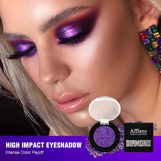 Purple Glitter Eyeshadow, High Impact Diamond Shimmer Eyeshadow Lavender Sparkle Makeup, Pigmented Long Lasting Waterproof Violet Fine Pressed Eye Glitters/Highlighter for Daily, Carnival, Party,Vegan