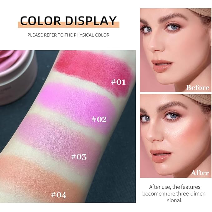 3d Rose Petal Blush, Matte Flower Petal Rose Makeup Blusher for Cheeks, Natural Glowing Redness Long Lasting Buildable Color, Contouring and Brightening, Makeup Powder blusher Gifts(#04)