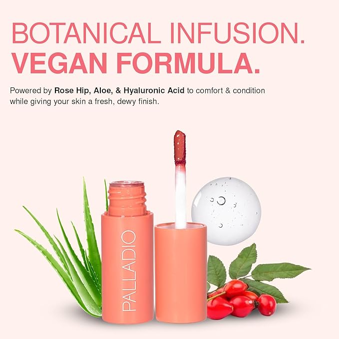 Palladio Jelly Tint, Liquid Stain for Cheeks & Lips, Vivid Color Lip Stain, Lightweight Non-Sticky and Transfer-proof, Natural Finish Makeup, Nude Berry
