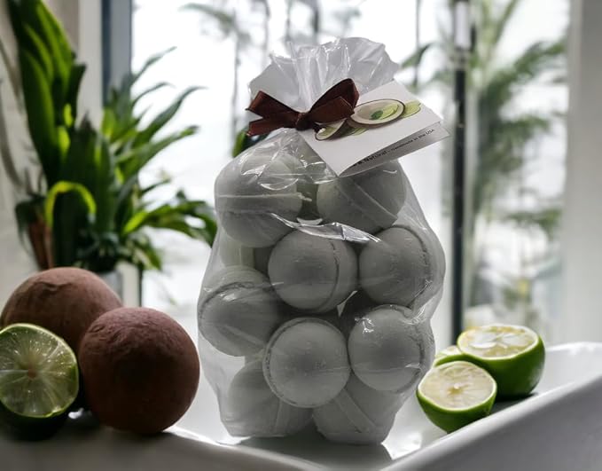 Bath Bombs 14 Set 1 oz/ea, Natural & Organic USA Handmade | Infused Essential Oils | Nourishing Shea & Coco Butter | Relaxing Aromatherapy | Vegan & Cruelty-Free, Skin Friendly - Coconut Lime Verbena