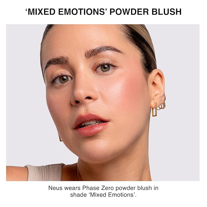 Phase Zero Makeup Powder Blusher | "Mixed Emotions" - 6.7g / 0.24 oz. | Pigmented, Buildable, Lightweight Powder Blush for a Radiant, Healthy, Natural Glow. Versatile Shades | Pink - Shimmer finish.