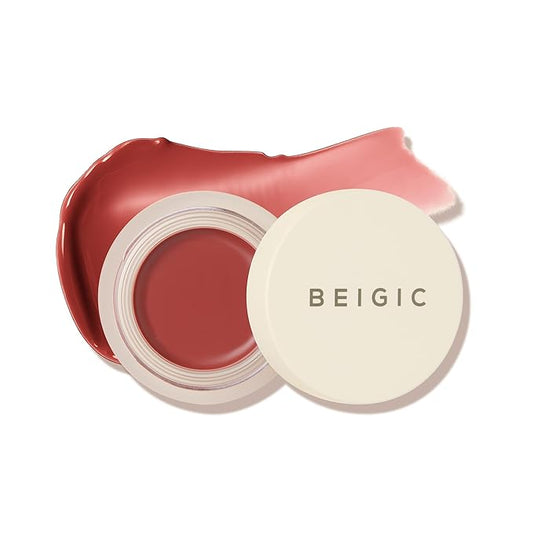 BEIGIC Flush Lip & Cheek Balm - Vegan Buildable & Blendable Multiuse Balm | Natural Flush & Glow | Glowy Blush for Cheeks | Dewy Korean Make Up Cream Blush | 03 Long Black - Muted Brick, 0.14 fl.oz