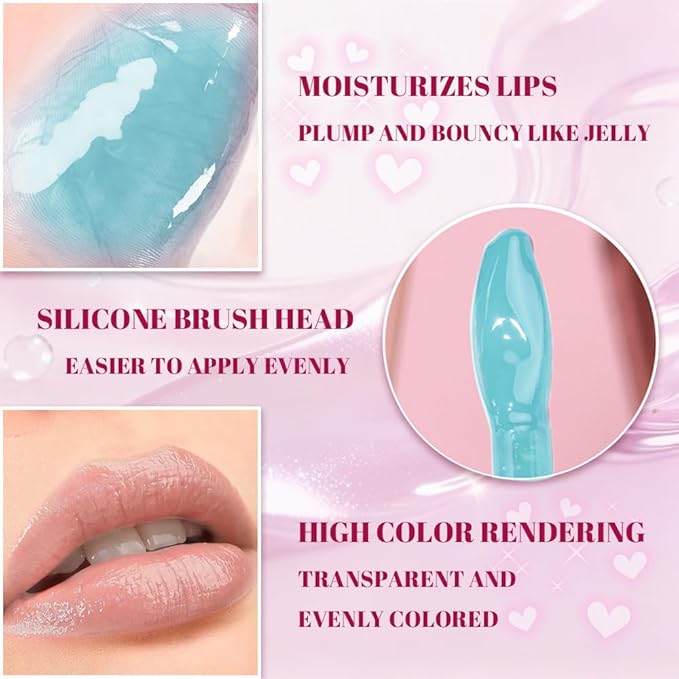 Jelly Lip Gloss, Soft Lip Tint, Instantly creates a Sheer Glass-like Shine, Cool Blue Red Rose Mocha Bean Chocolate Brown Colors, Smoothing, Moisturizing, Plump and Hydrated (B01)