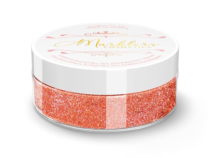 MARBLERS Chunky Natural Mica Powder [Blood Orange Pearl] 0.11oz (3g) | Highly Pigmented | Non-Toxic, Vegan, Cruelty-Free | Eyeshadow, Body Butter, Nail Polish, Nail Art | Party, Body, Face Makeup