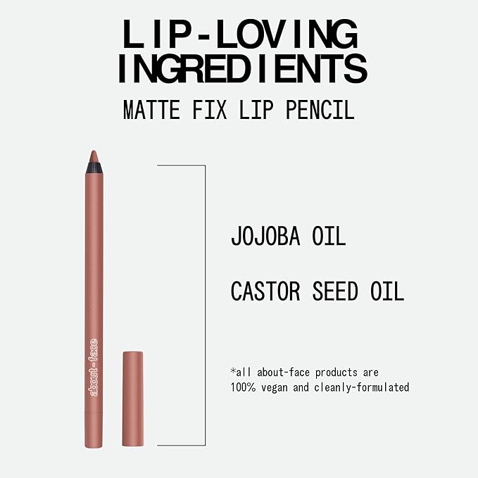 about-face Matte Fix Lip Pencil Baby Be Good – Long-Wear, Creamy Matte Lip Liner with Hyaluronic Acid & Vitamins C & E – Vegan, Cruelty-Free, Clean Beauty – 0.042 oz (Peachy Beige)