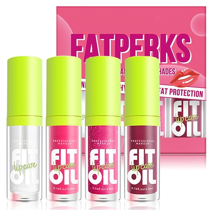 4 Colors Big Brush Head Lip Oil, Smooth Glossy Lip Glow Oil, Ultra-Hydrating & Nourishing, Long Lasting Fresh Transparent Tinted Plumping Lip Oil, Non-Sticky Formula (SetA)