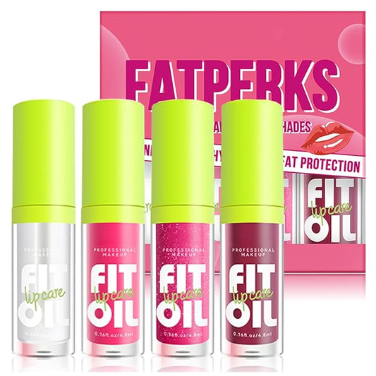 4 Colors Big Brush Head Lip Oil, Smooth Glossy Lip Glow Oil, Ultra-Hydrating & Nourishing, Long Lasting Fresh Transparent Tinted Plumping Lip Oil, Non-Sticky Formula (SetA)