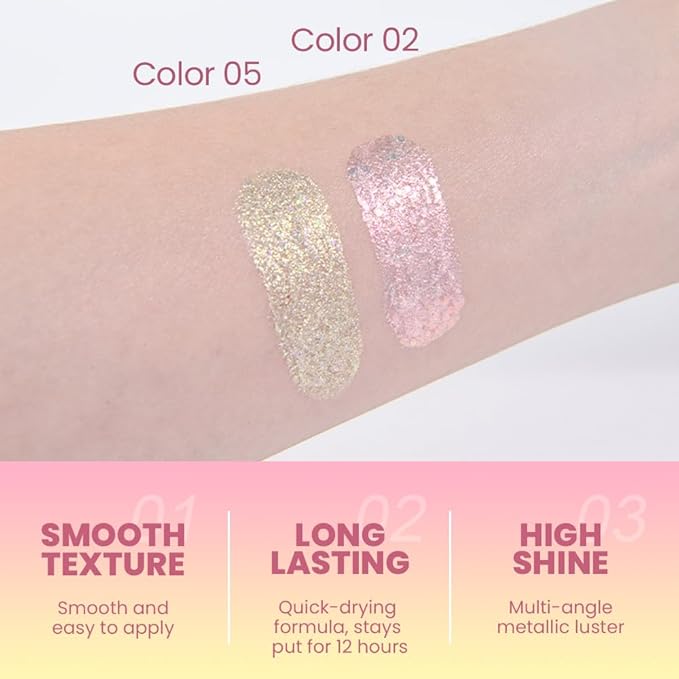 SUAKE Liquid Sparkling Glitter Eye Shadow Sticks – Crystal Silver Golden Eyeshadow, Eyeliner, Eyelid, Shimmer Highlight Makeup, Waterproof Quick-Drying, sombra de para ojos