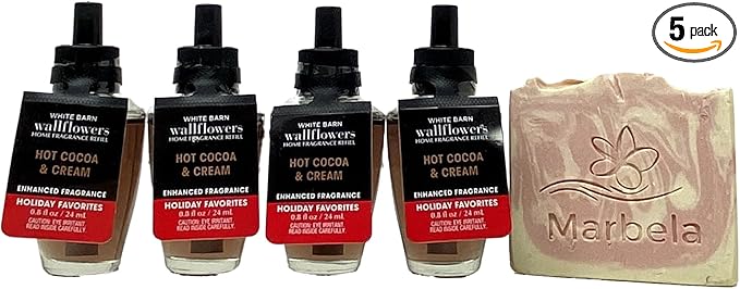 Bath and Body Works Hot Cocoa & Cream 4 Pack Wallflowers Home Fragrance Refills - Marbela Sample Soap