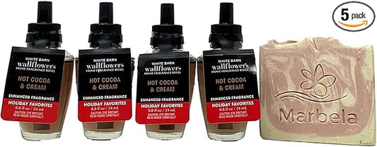 Bath and Body Works Hot Cocoa & Cream 4 Pack Wallflowers Home Fragrance Refills - Marbela Sample Soap