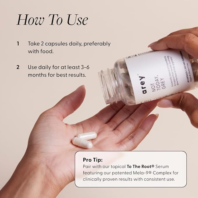 Arey Not Today, Grey Daily Hair Supplement for Women & Men | Slows Grey Hair Growth in 3–6 Months | Support for Thicker, Healthier Hair | Biotin, B + D Vitamins | Vegan & Gluten-Free (1 Month)