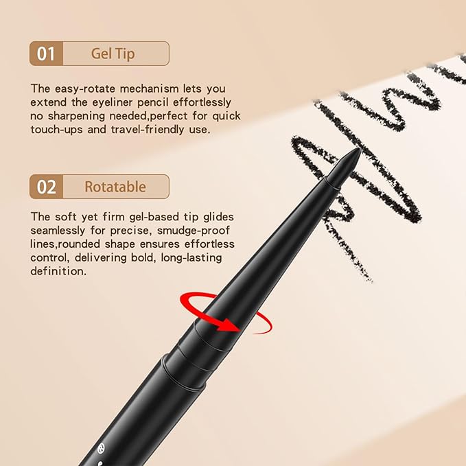 New 12 Pcs Black Eyeliner Pencil Gel Eyeliner Pen with Retractable and Waterproof Eye Liner for Bold and Defined Eye Liner（Black）