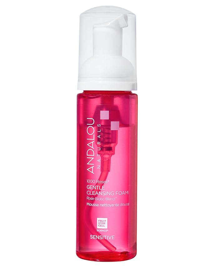 Andalou Naturals 1000 Roses Gentle Cleansing Foam | Foaming Face Wash with Rose Stem Cells & Organic Aloe Leaf Juice | Hydrating Daily Cleanser for Sensitive Skin | 5.5 fl oz