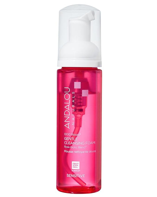 Andalou Naturals 1000 Roses Gentle Cleansing Foam | Foaming Face Wash with Rose Stem Cells & Organic Aloe Leaf Juice | Hydrating Daily Cleanser for Sensitive Skin | 5.5 fl oz