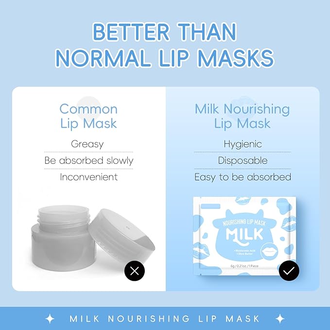 AKARY 10Pcs Milk Hydrating Lip Mask, Sleep Crystal Jelly Gel Care Pads, Moisturizing Wrinkle Firm Hydrate Lips, Soften Cutin, Nourish, Keep Plump, Remove Dead Skin, Fine Lines, Make Your Dry Lip (10)
