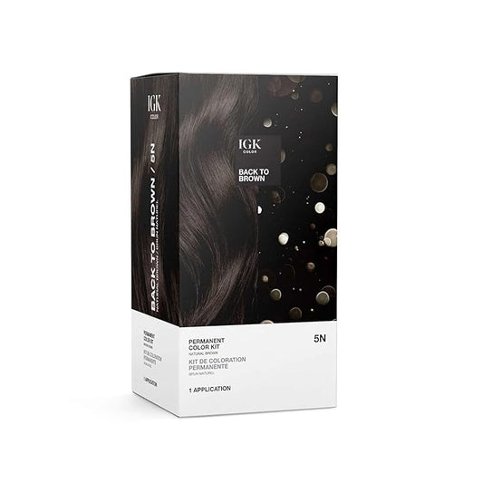 IGK Permanent Hair Dye Color Kit | 5N Back To Brown - Natural Brown | 100% Gray Color Coverage + Strengthen + Shine | Ammonia Free