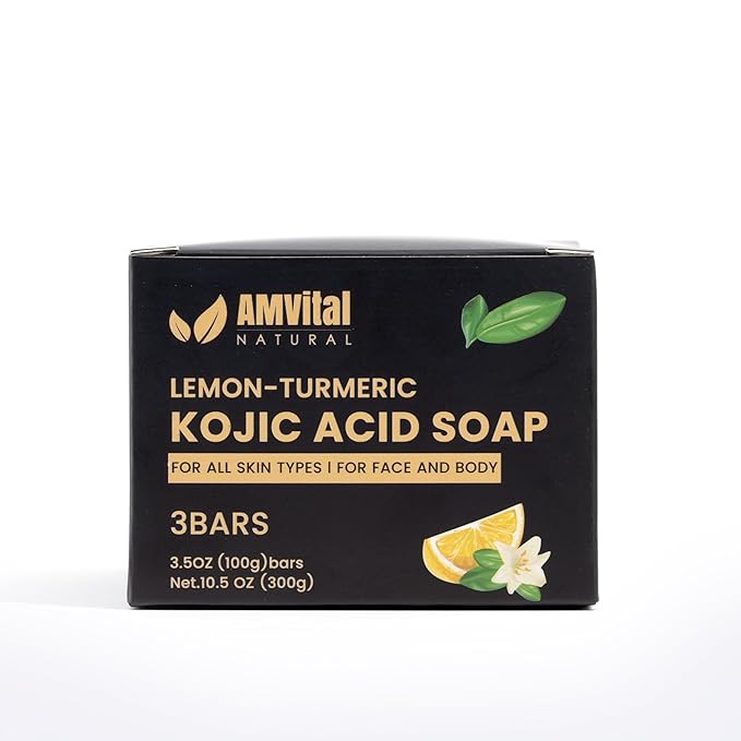 AMVital Lemon Turmeric Kojic Acid Soap Bar - 3-Pack Plant-Based Face & Body Bar Soap - Gentle Daily Soap for All Skin Types - Vegan Skincare Gift for Men & Women