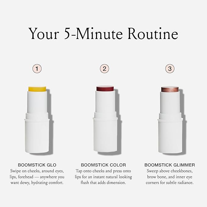 Boomstick Trio ® Color 3 Pack Cream Blush Makeup, Color Blush Stick, Highlighter Stick & Moisturizer for Cheeks, Eyes & Lips, Blendable Vegan Boom Sticks by Cindy Joseph for Older Women, BOOM Beauty
