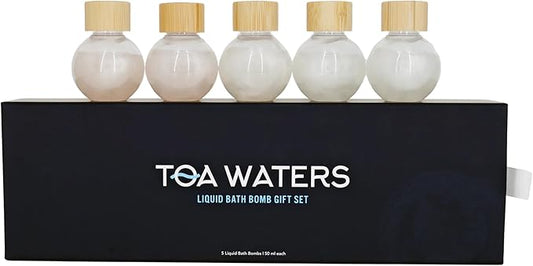 TOA Waters Liquid Bath Bomb Gift Set – 5 Pack Vegan Organic Bath Bombs, Hydrating Sulfate-Free Formula with Bold Scents – Clean Self-Care Gift for Women & Men, Made in USA