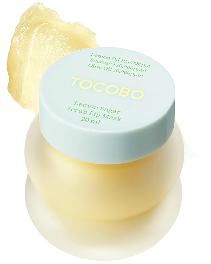 TOCOBO Lemon Sugar Lip Mask – No-Wash Overnight Lip Scrub & Sleeping Mask | Melting Sugar Crystals + Lemon Oil Exfoliating Treatment for Dry, Flaky Lips | Korean Vegan Glazed Balm, 0.68oz