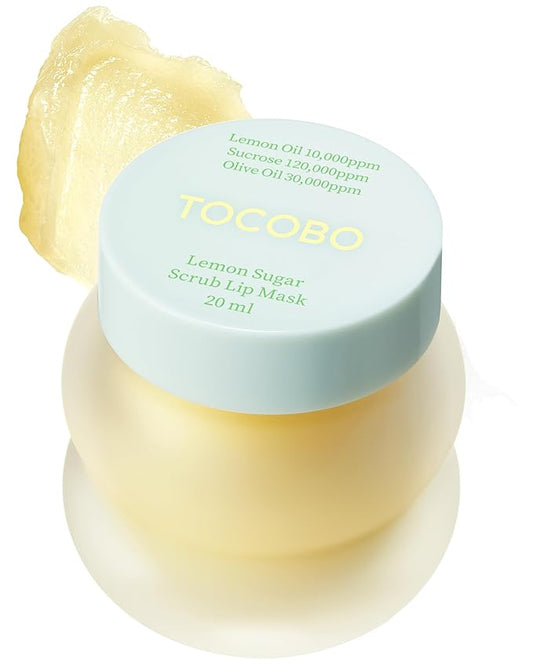 TOCOBO Lemon Sugar Lip Mask – No-Wash Overnight Lip Scrub & Sleeping Mask | Melting Sugar Crystals + Lemon Oil Exfoliating Treatment for Dry, Flaky Lips | Korean Vegan Glazed Balm, 0.68oz
