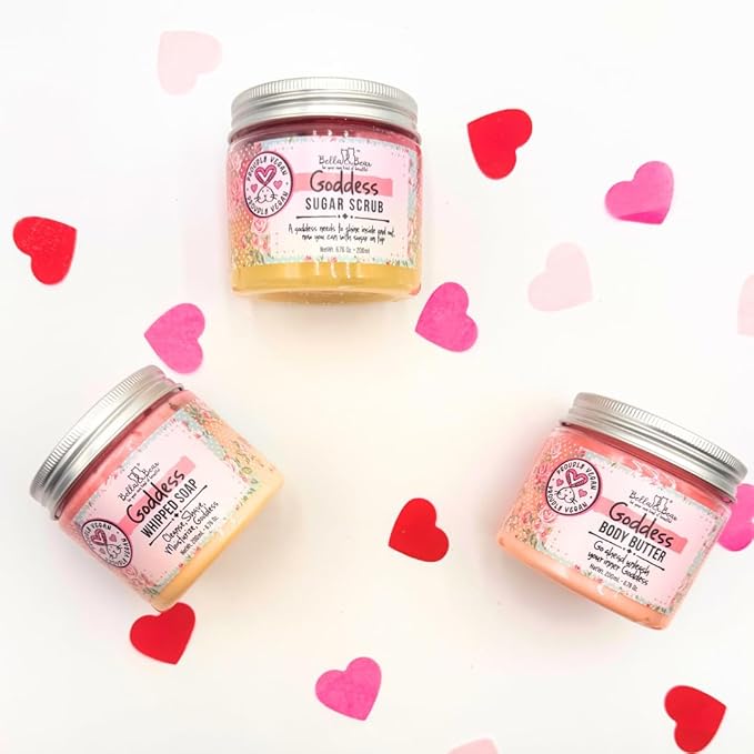 Bella & Bear Goddess Valentines Love Yourself Ritual – Whipped Soap, Body Scrub & Body Butter Set, Tropical Scent, Vegan & Cruelty-Free Self Care Gift for Women