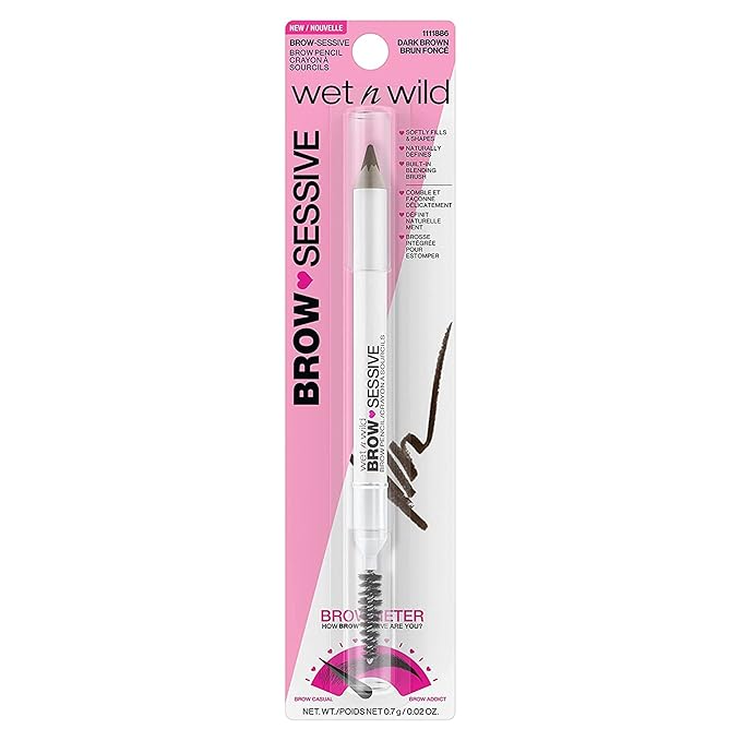 wet n wild Brow-SessiveBrow Pencil, Ultra-Precise Dual Ended Spoolie Brush for Perfect Buildable Blendable Shaping, Natural Lasting Shades for Every Brow, Cruelty-Free & Vegan -Dark Brown (Pack of 2)
